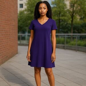 Jones Wear Purple Sheath Dress Size 14 V-Neck Lined Professional Look Work Wear